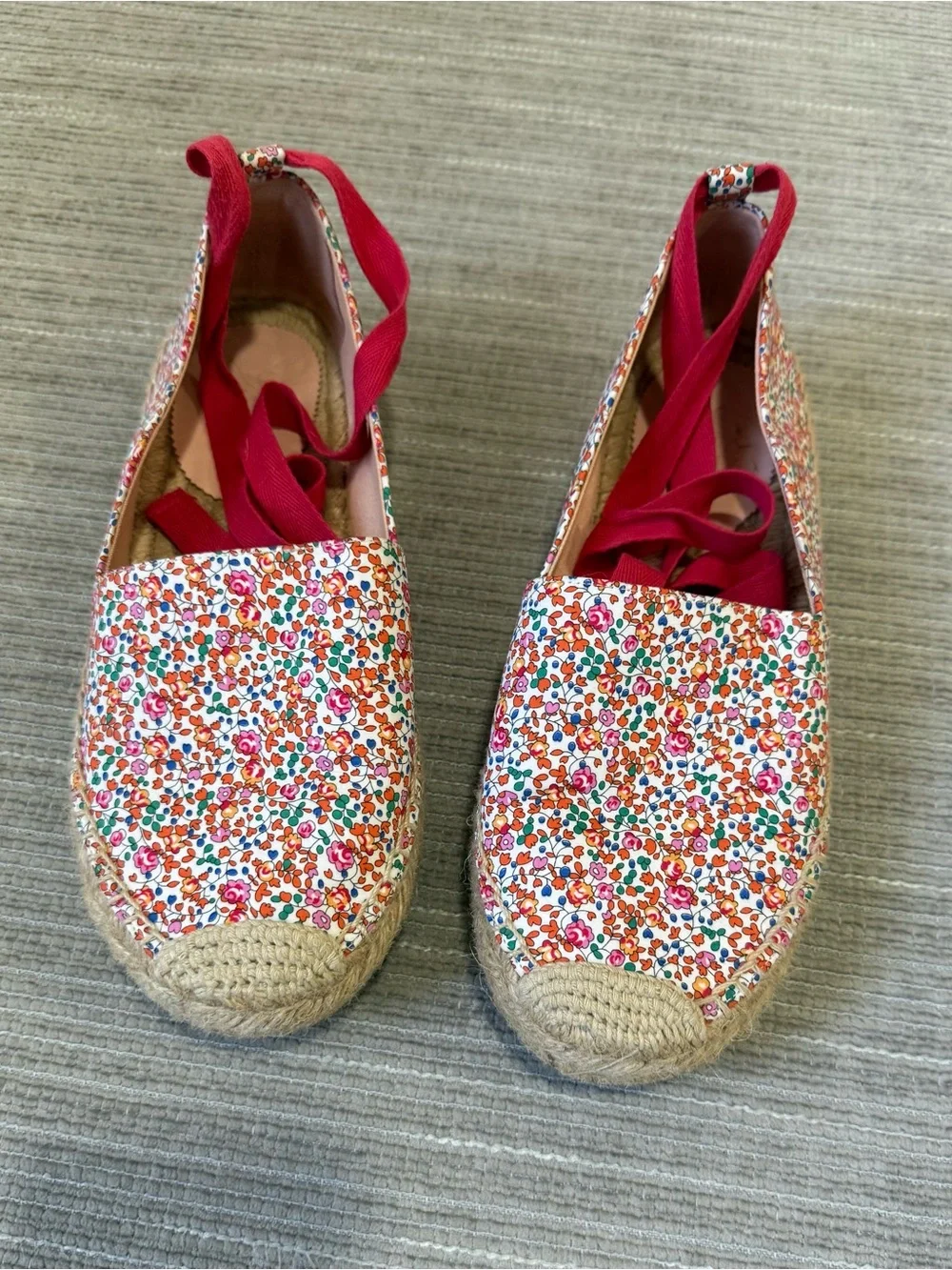 J.Crew Women Espadrilles Floral Canvas Lace Up Ankle Tie Size 9
